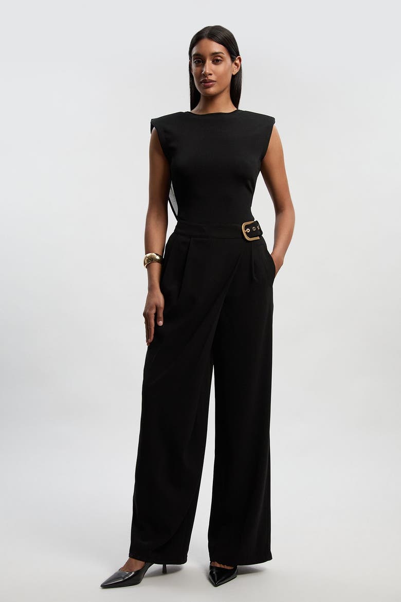 Tailored Crepe Buckle Trousers, Alternate, color, Black