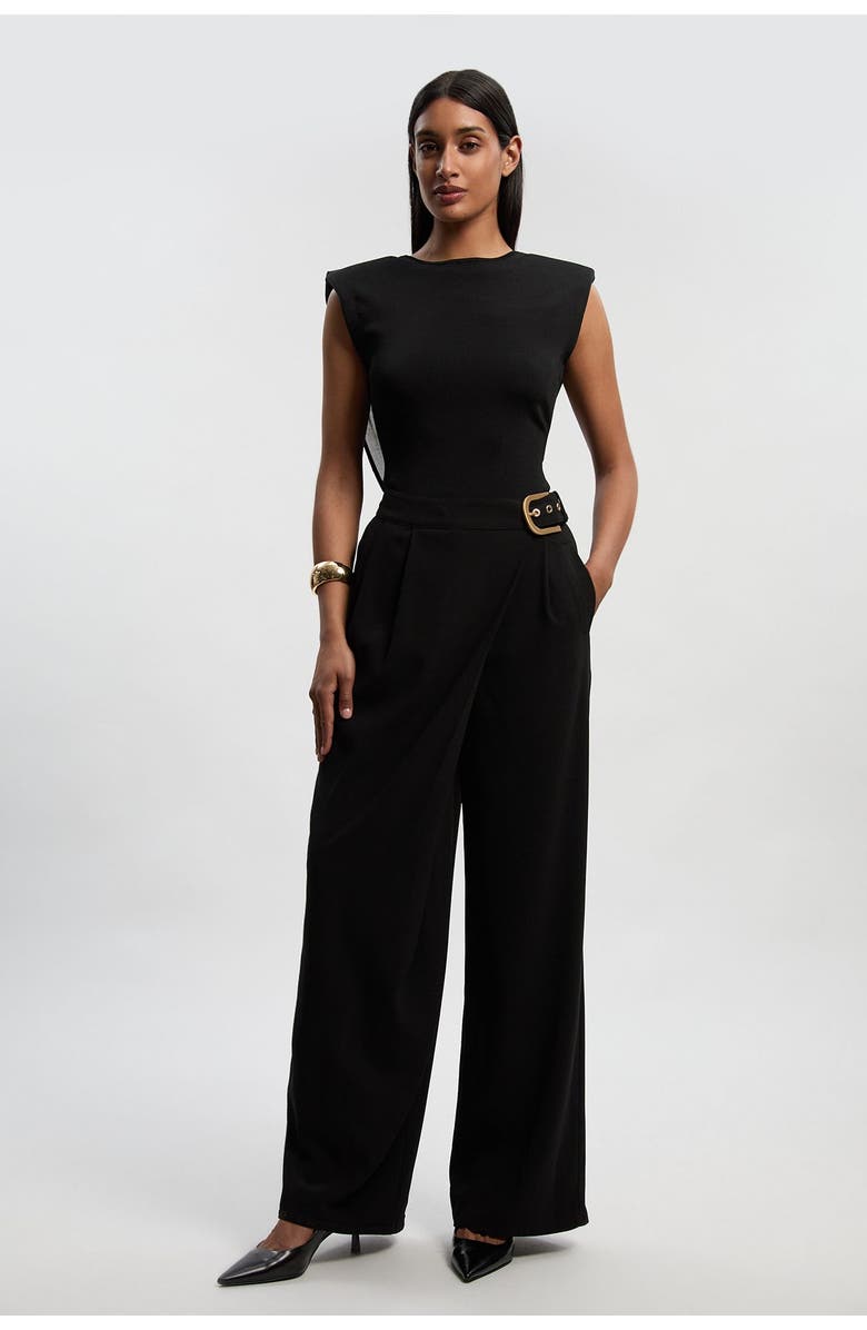 Karen Millen Tailored Crepe Buckle Trousers, Alternate, color, Black