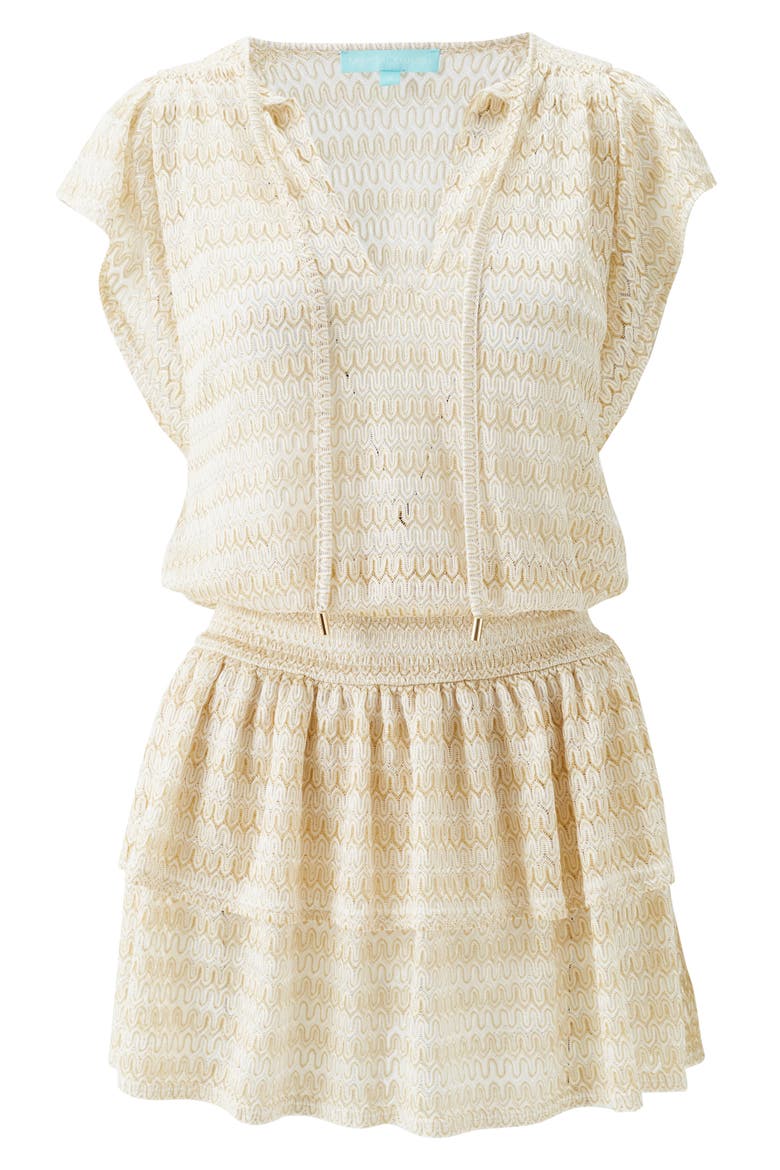 Remi Metallic Flutter Sleeve Tiered Cover-Up Minidress, Alternate, color, GOLD