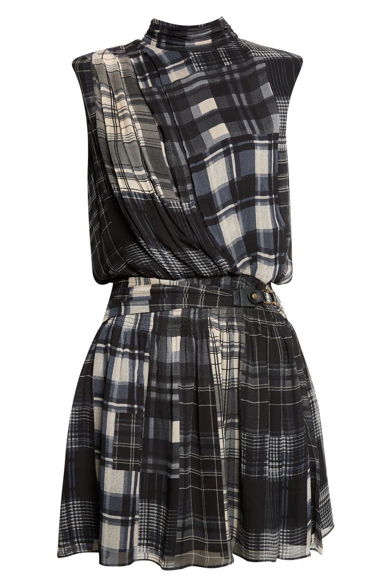 Leah Mock Neck Minidress, Alternate, color, BLACK PLAID