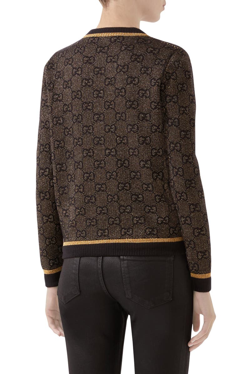 Gucci GG Logo Metallic Jacquard Cardigan, Alternate, color, 