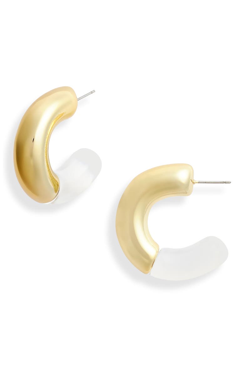 Metal & Resin Hoop Earrings, Main, color, CLEAR- GOLD