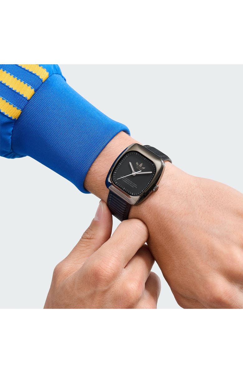 adidas Retro Wave One Leather Strap Watch, 37mm, Alternate, color, Black