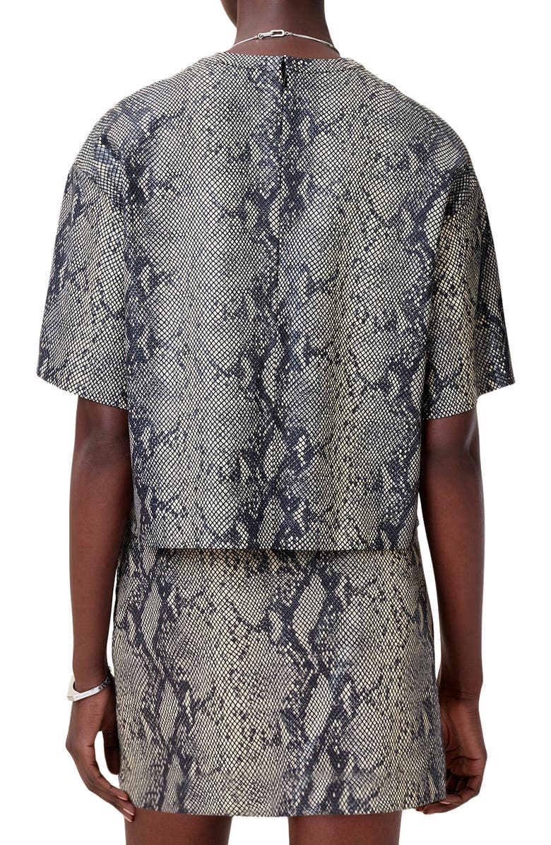 AllSaints Renai Snakeskin Print Short Sleeve Leather Shirt, Alternate, color, 