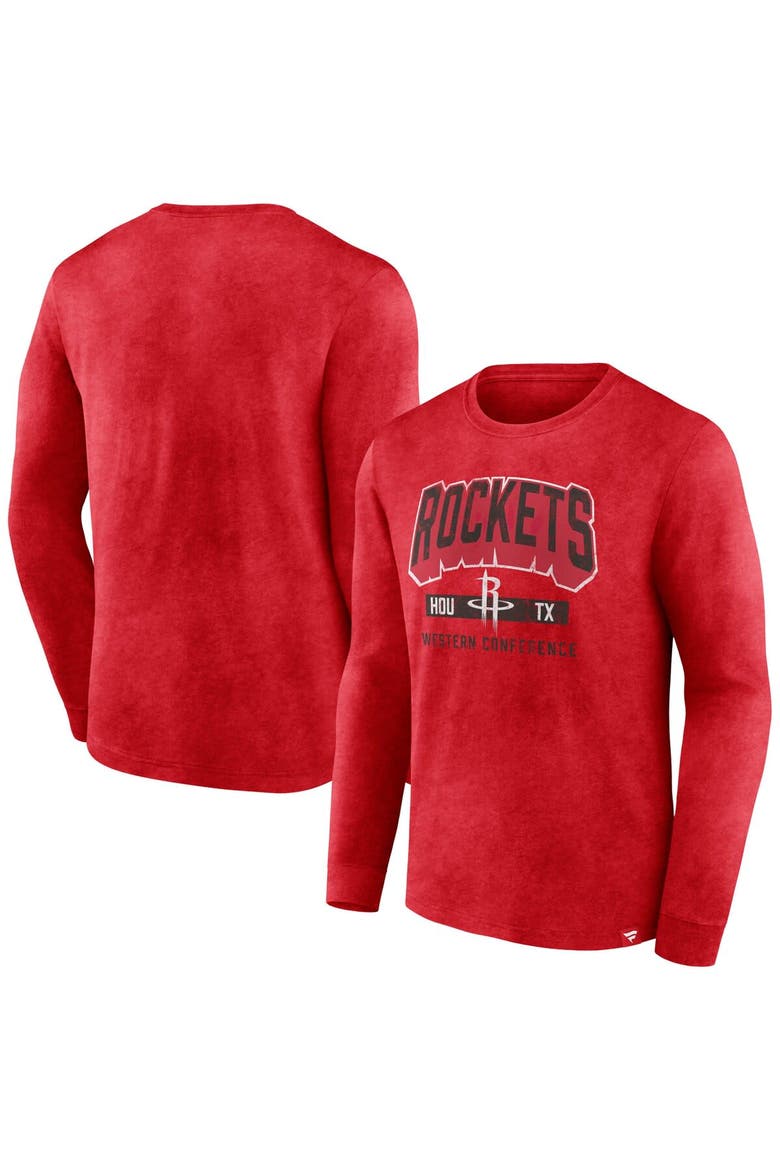 Men's Fanatics Branded Heather Red Houston Rockets Front Court Press Snow Wash Long Sleeve T-Shirt, Main, color, Heather Red