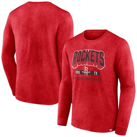 Men's Fanatics Branded Heather Red Houston Rockets Front Court Press Snow Wash Long Sleeve T-Shirt