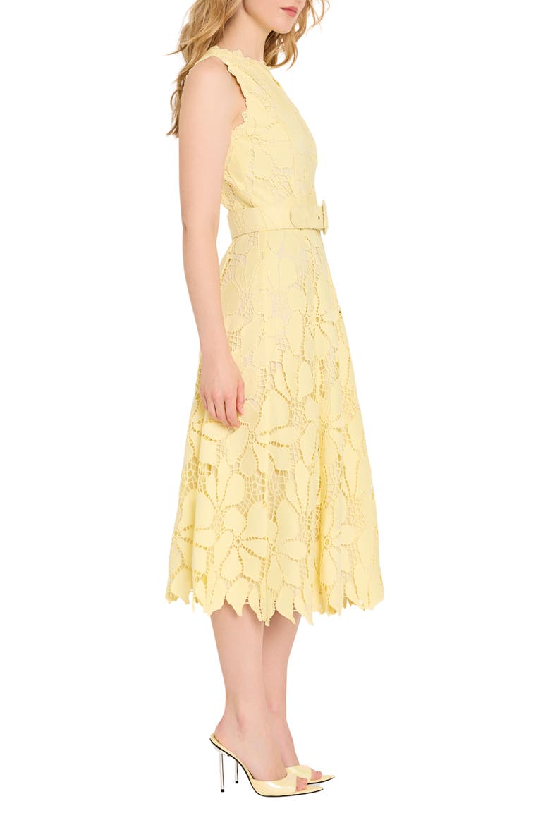 Sleeveless Belted Fit & Flare Dress, Alternate, color, BUTTERCUP