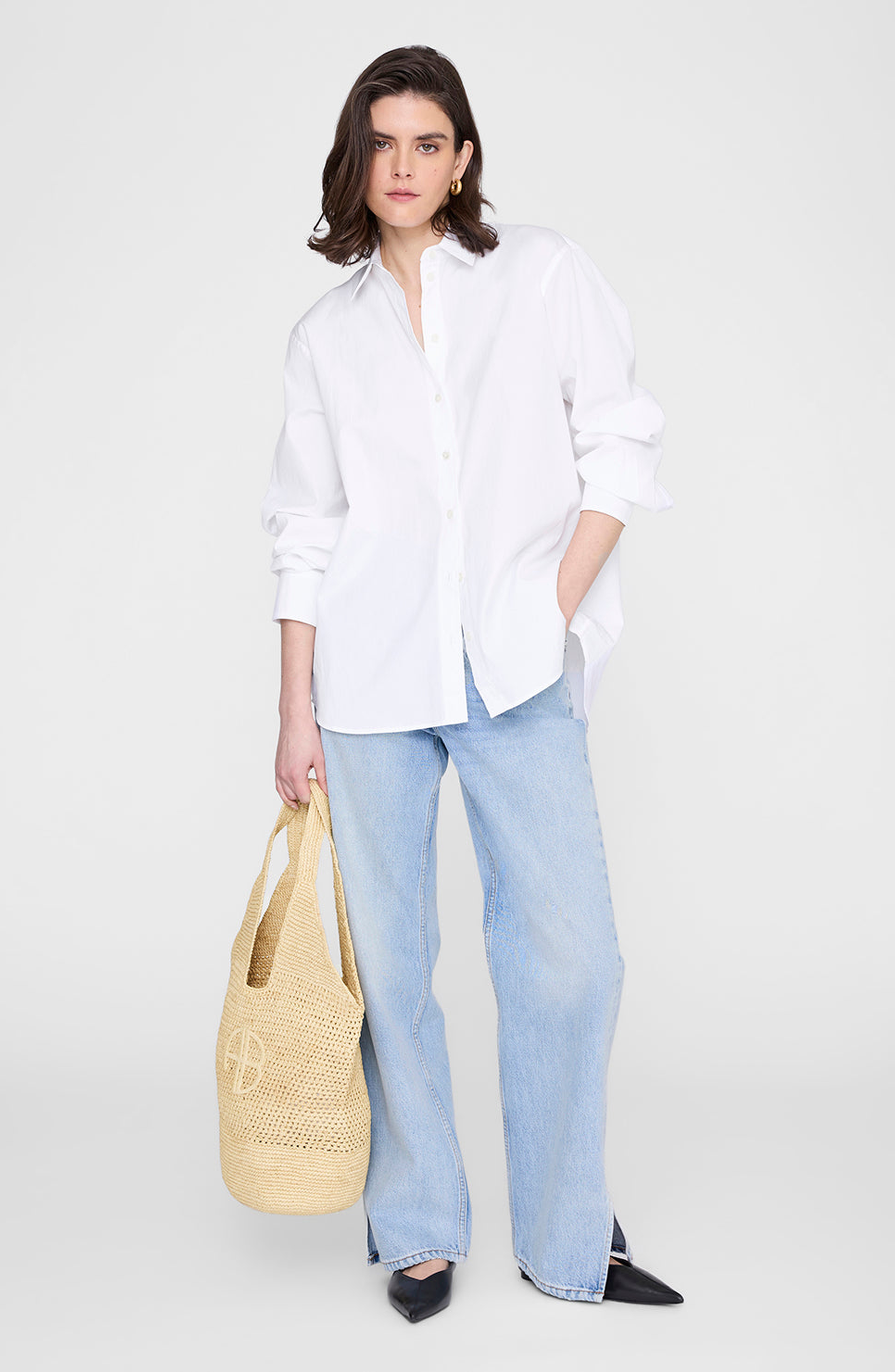 ANINE BING Leah Logo Hobo Bag, Alternate, color, Natural Raffia