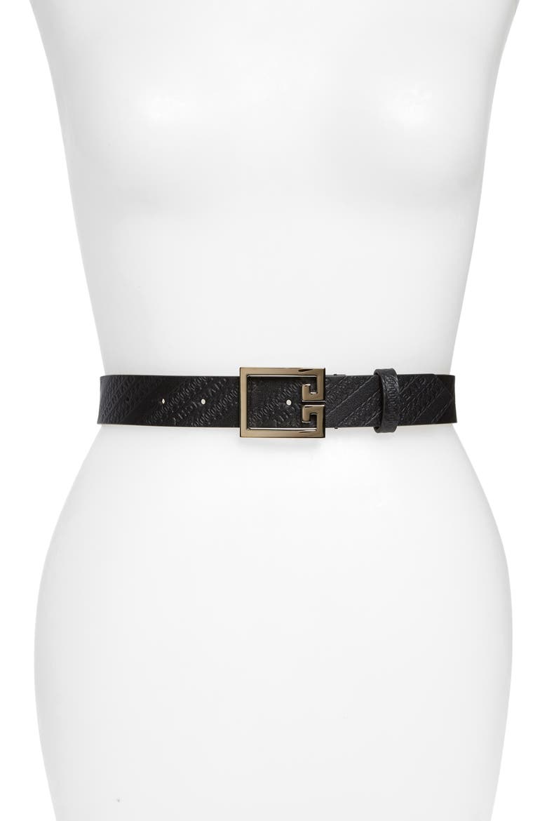 GV3 Logo Embossed Leather Belt, Main, color, BLACK/ GOLD