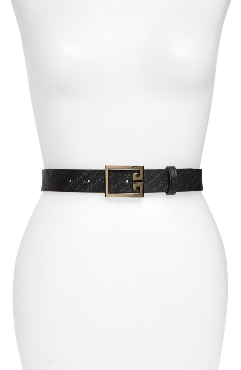 Givenchy GV3 Logo Embossed Leather Belt, Main, color,
