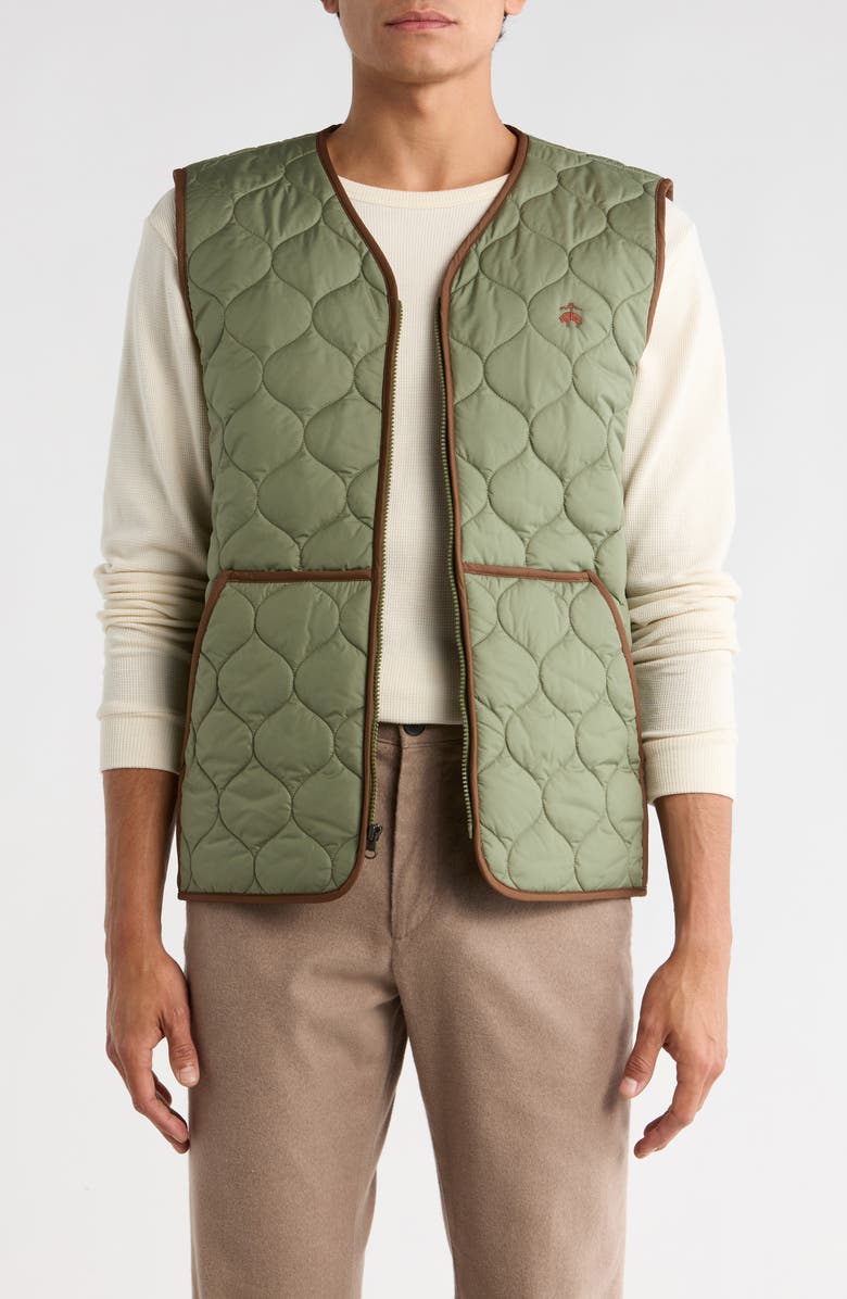 Brooks Brothers Water Repellent Quilted Liner Vest, Main, color, Oilvegreen