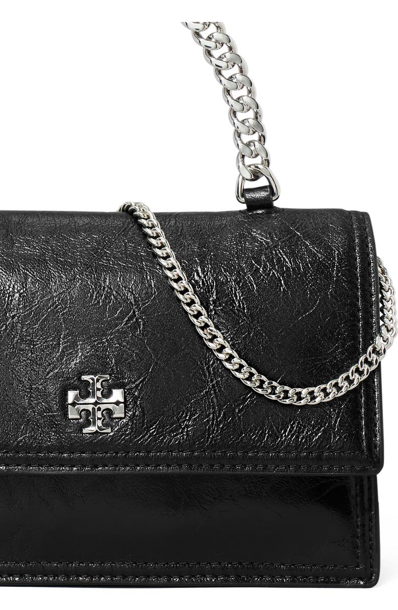 Tory Burch Kira Distressed Mini Top Handle Wallet on a Chain, Alternate, color, Black