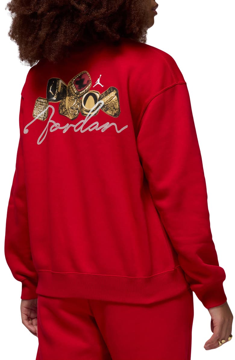 Nike Jordan Brooklyn Fleece Crewneck Sweatshirt, Alternate, color, Gym Red/ White