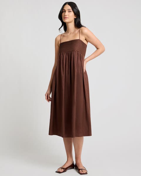 A-Line Pintuck Midi Dress