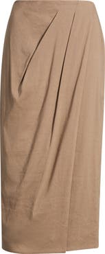 Nordstrom Linen Blend Wrap Midi Skirt