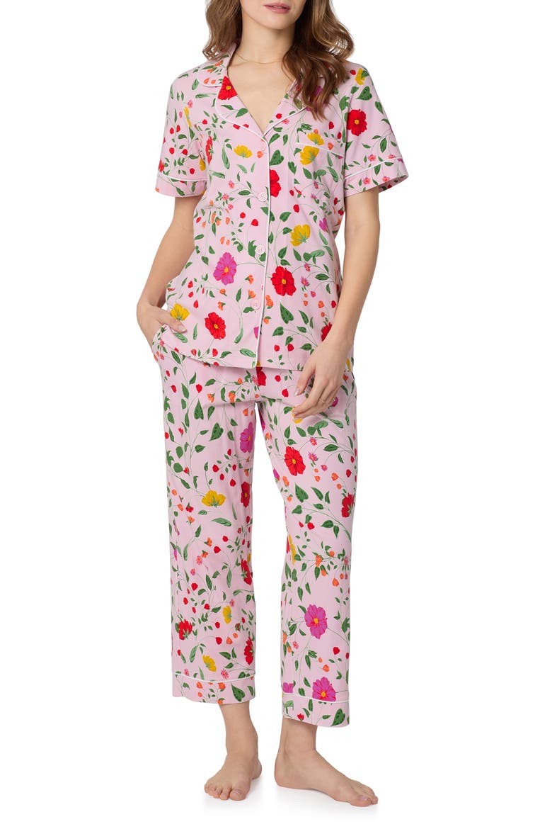 Print Stretch Organic Cotton Crop Pajamas, Main, color, SUNLIT FLORA