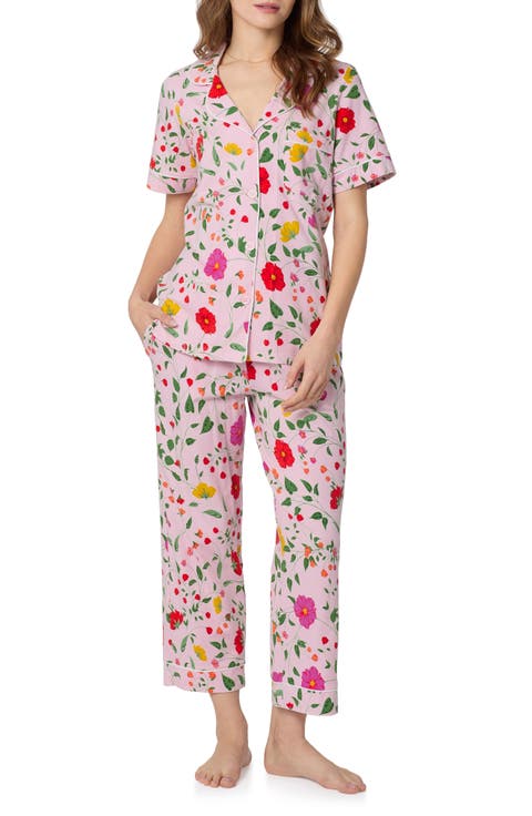Print Stretch Organic Cotton Crop Pajamas (Regular & Plus)