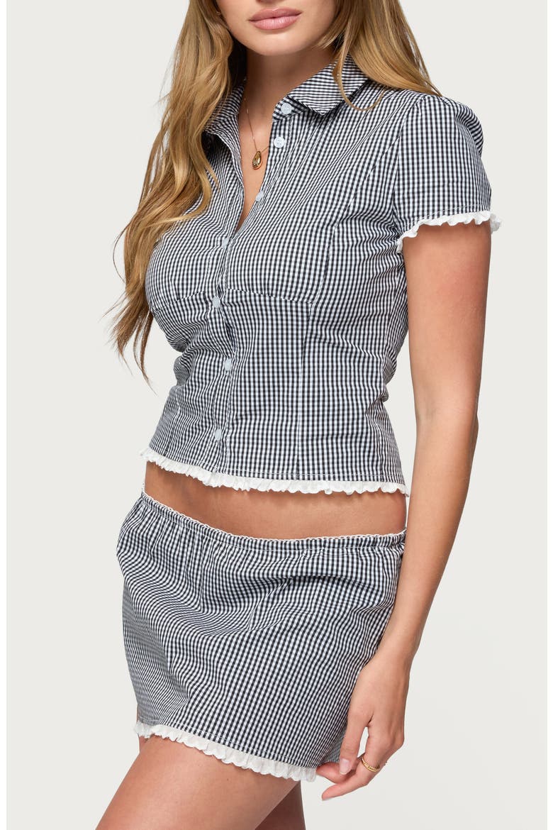 Paige Cotton Blend Gingham Button-Up Shirt, Alternate, color, BLACK-AND-WHITE