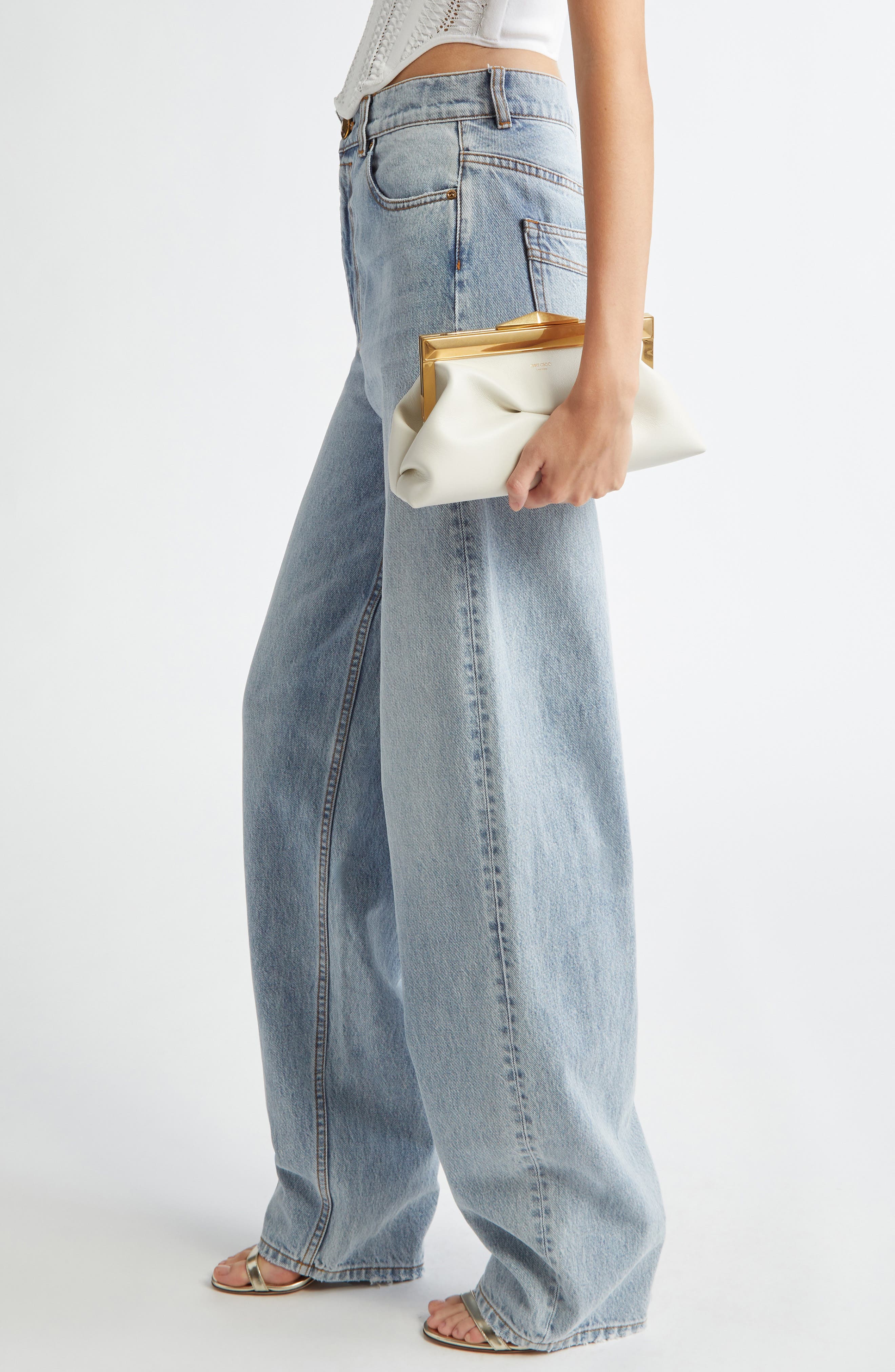 Jimmy Choo Diamond Leather Frame Clutch, Alternate, color, Latte