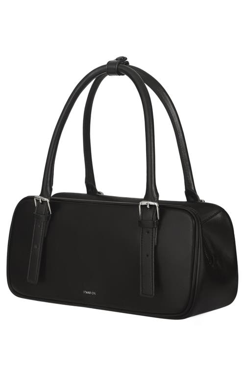 Stand Oil Faux Leather Square Bowling Bag In Black