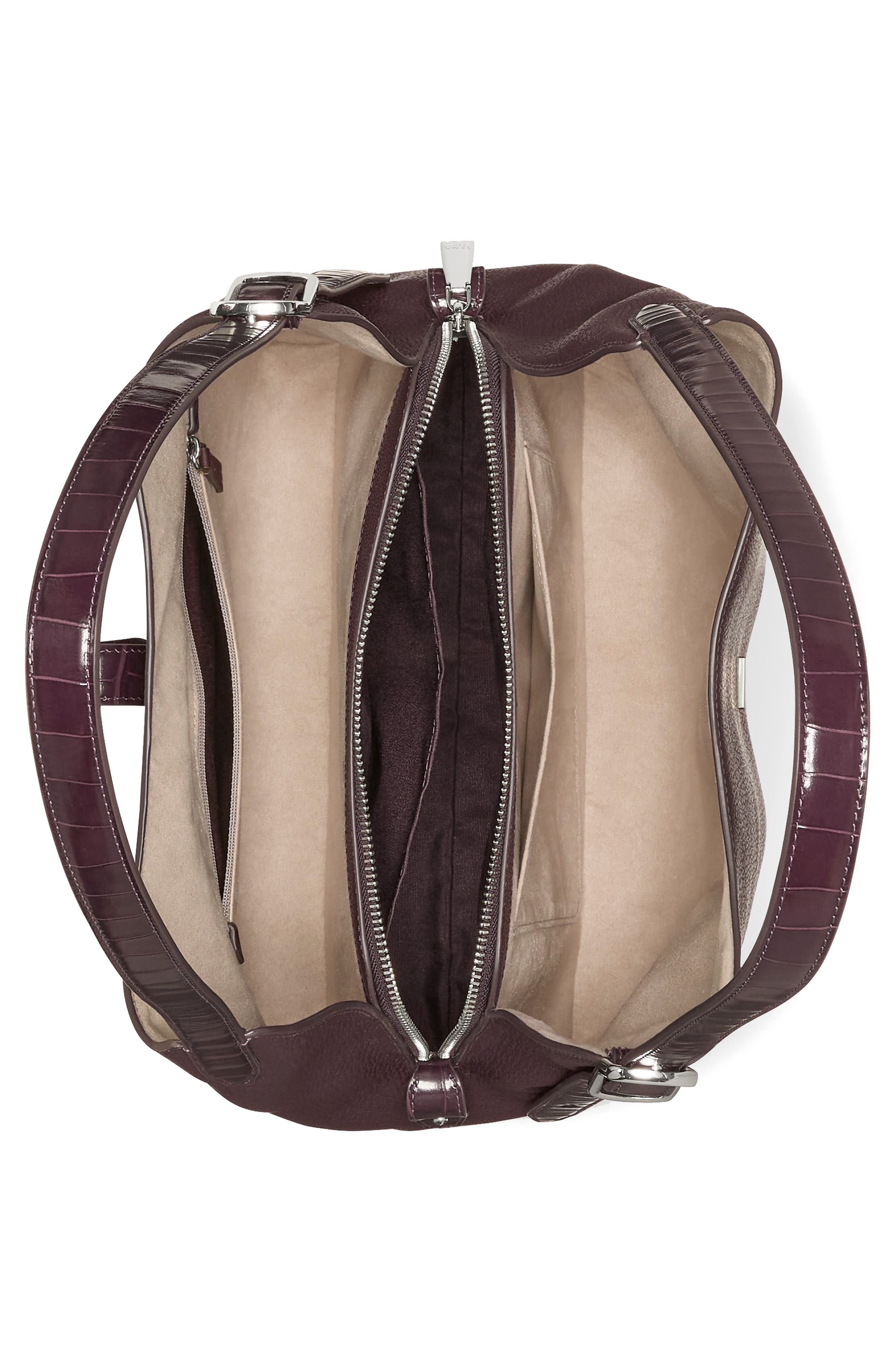 Deco Croc Embossed and Pebbled Leather Shoulder Bag, Alternate, color, BLACKBERRY JAM