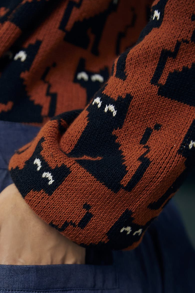 Notes of Nostalgia Crewneck Cat Sweater, Alternate, color, Rustic Purr
