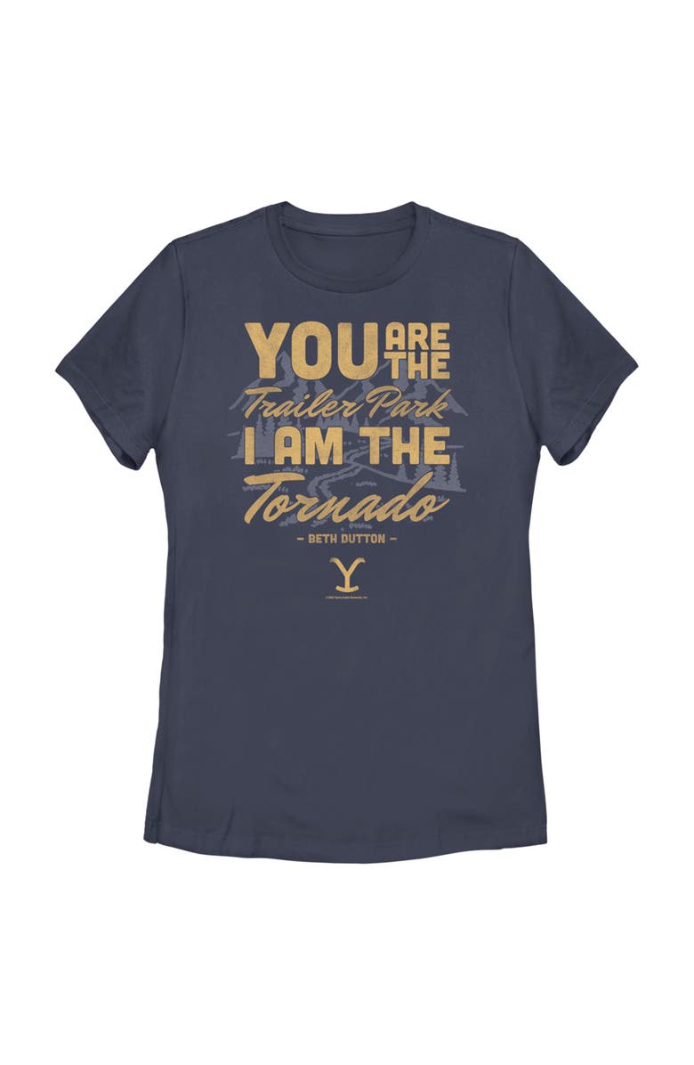 Yellowstone Women's Yellowstone Beth Dutton Trailer Park I Am The Tornado Graphic T-Shirt, Main, color, Navy Blue
