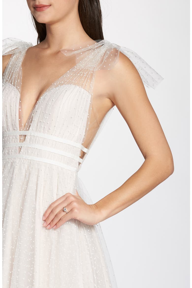 Swiss Dot Tulle Tea Length Wedding Dress, Alternate, color, IVORY