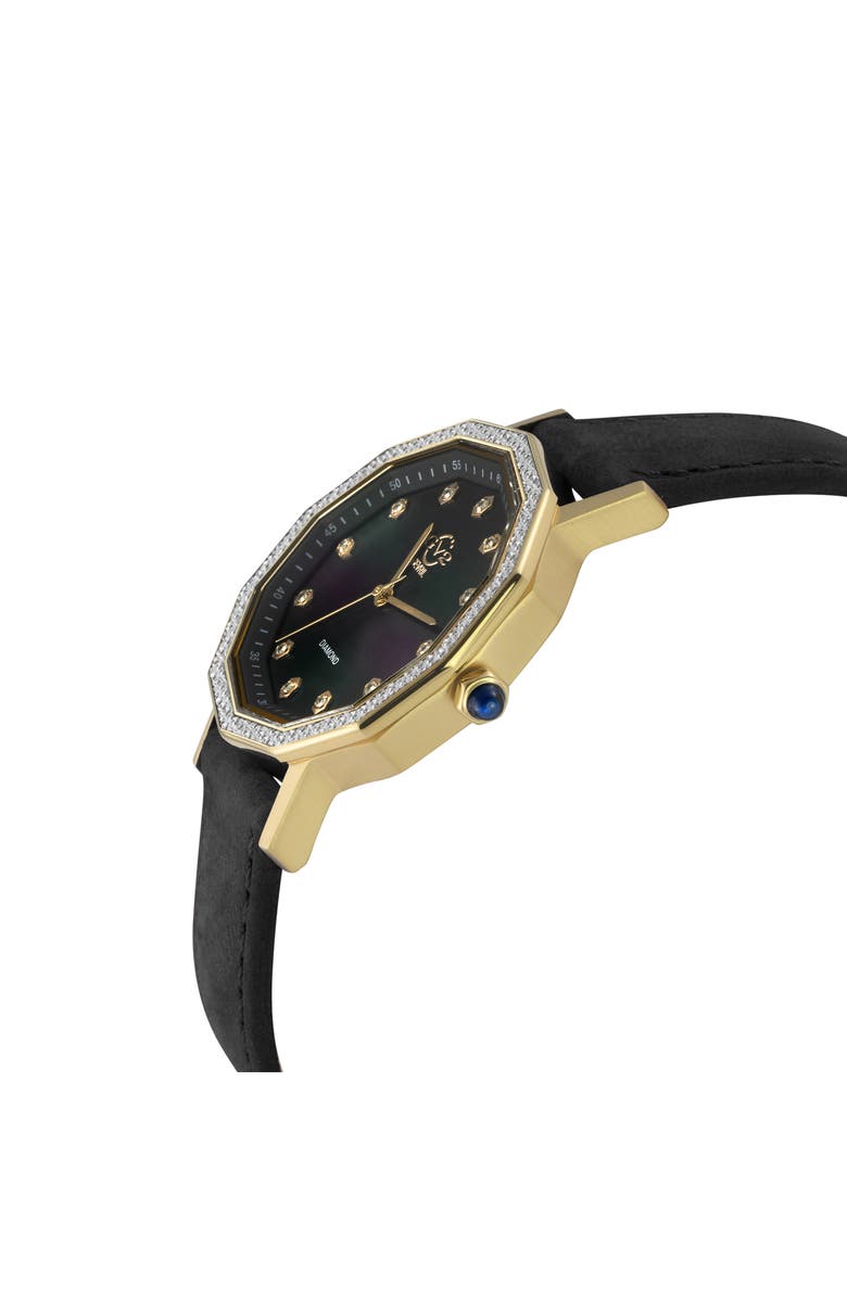 GV2 Spello II Diamond Dial Leather Strap Watch, 36mm, Alternate, color, Black