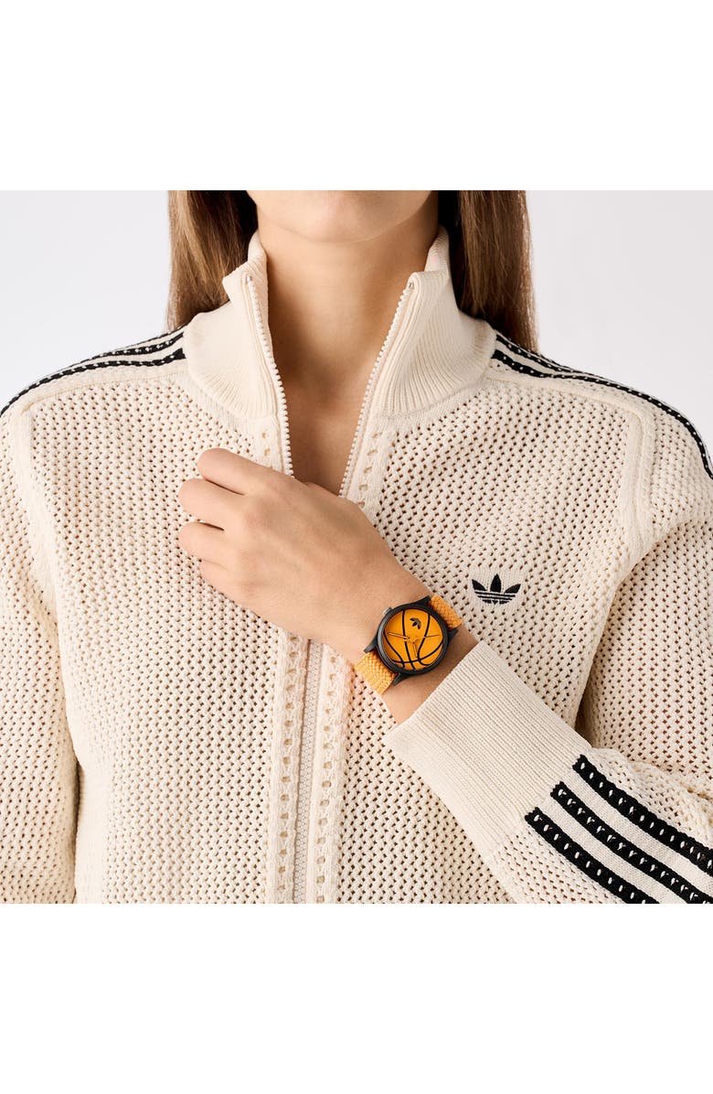 adidas AO Style Orange Basketball Dial Webbing Strap Watch, 39mm, Alternate, color, 