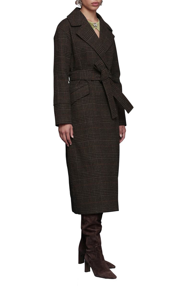 Avec Les Filles Plaid Belted Coat, Alternate, color, Navy-Brown Plaid
