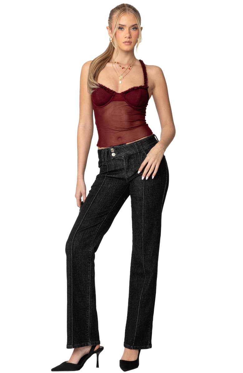 EDIKTED Mercy Sheer Mesh Bra Top, Alternate, color, Burgundy