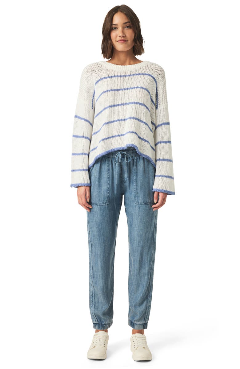 Splendid Maris Stripe Boxy Cotton Blend Sweater, Alternate, color, White/ Persian Jewel