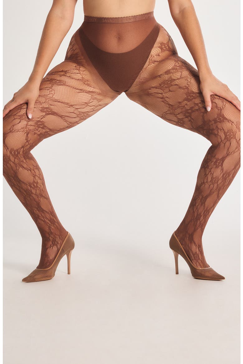 Savage X Lace Floral Sheer Tights, Alternate, color, BROWN SUGAR NUDE