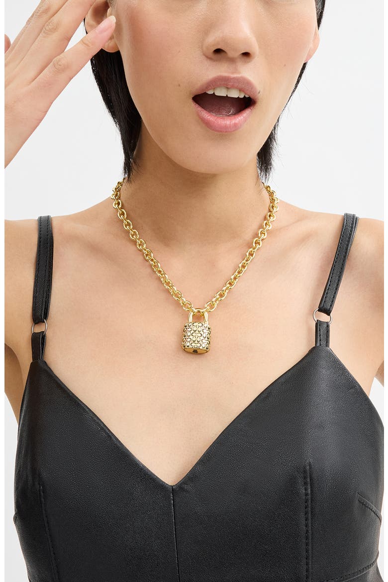 Padlock Pendant Necklace, Alternate, color, GOLD