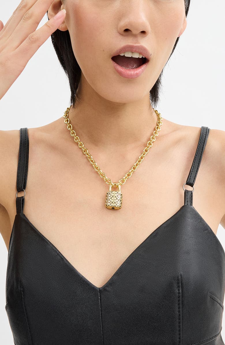 COACH Padlock Pendant Necklace, Alternate, color, Gold