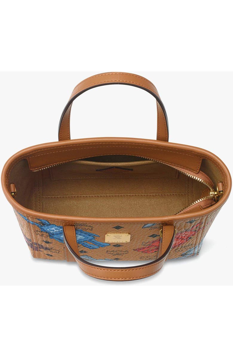 MCM Mini Toni Top-Zip Shopper in Rabot Visetos, Alternate, color, Cognac