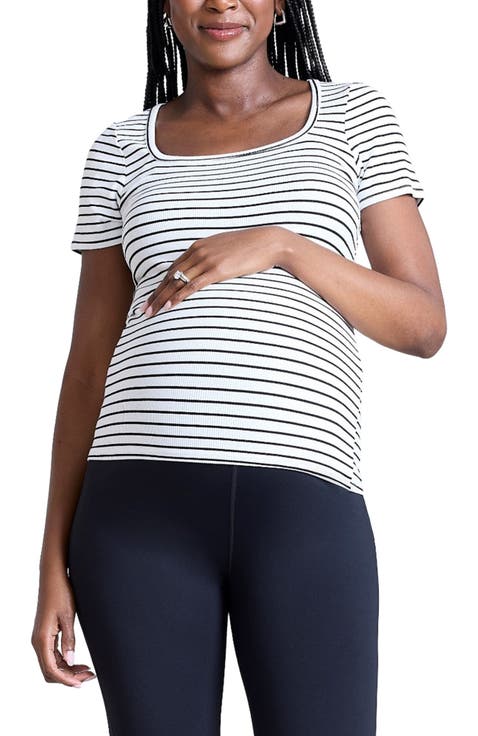 Square Neck Rib Knit Short Sleeve Top