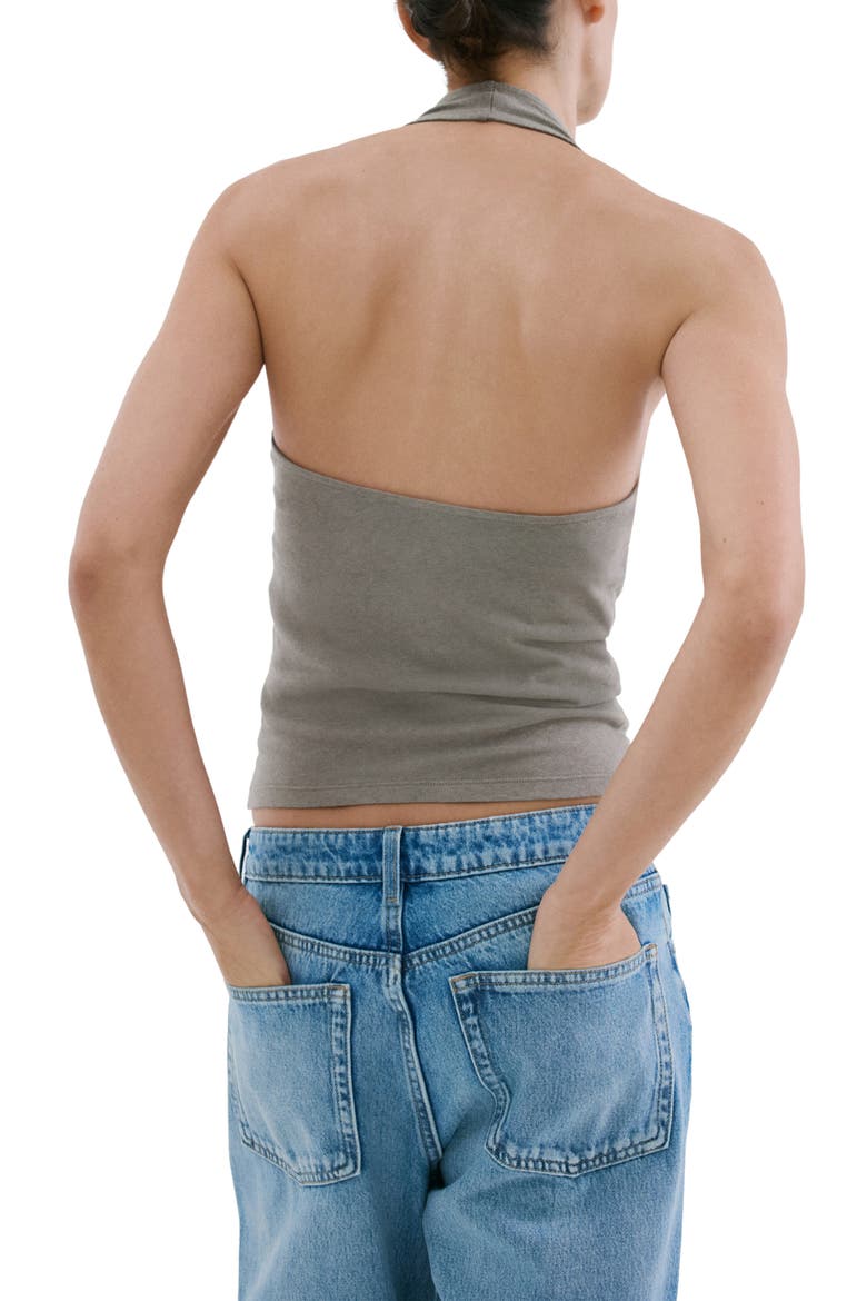 Button Detail Knit Halter Top, Alternate, color, GREY