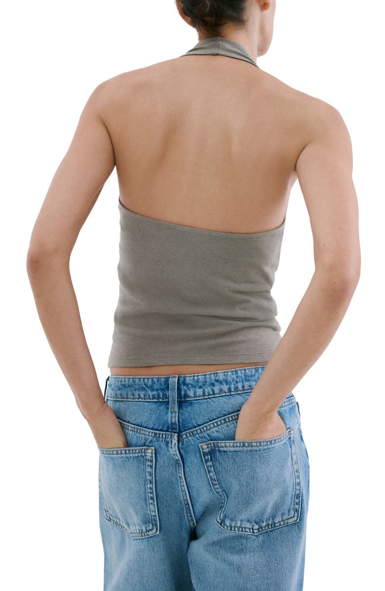 MANGO Button Detail Knit Halter Top, Alternate, color, Grey
