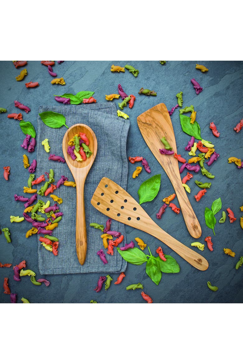 Handcrafted Olive Wood 13 Inch Curved Spatula, Alternate, color, Brown
