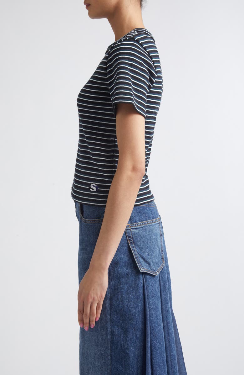 Sacai Stripe Rib Cotton T-Shirt, Alternate, color, Black