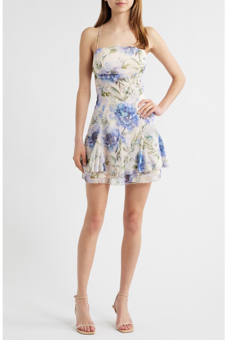 Bria Sleeveless Chiffon Minidress, Main, color, PURPLE FLORAL