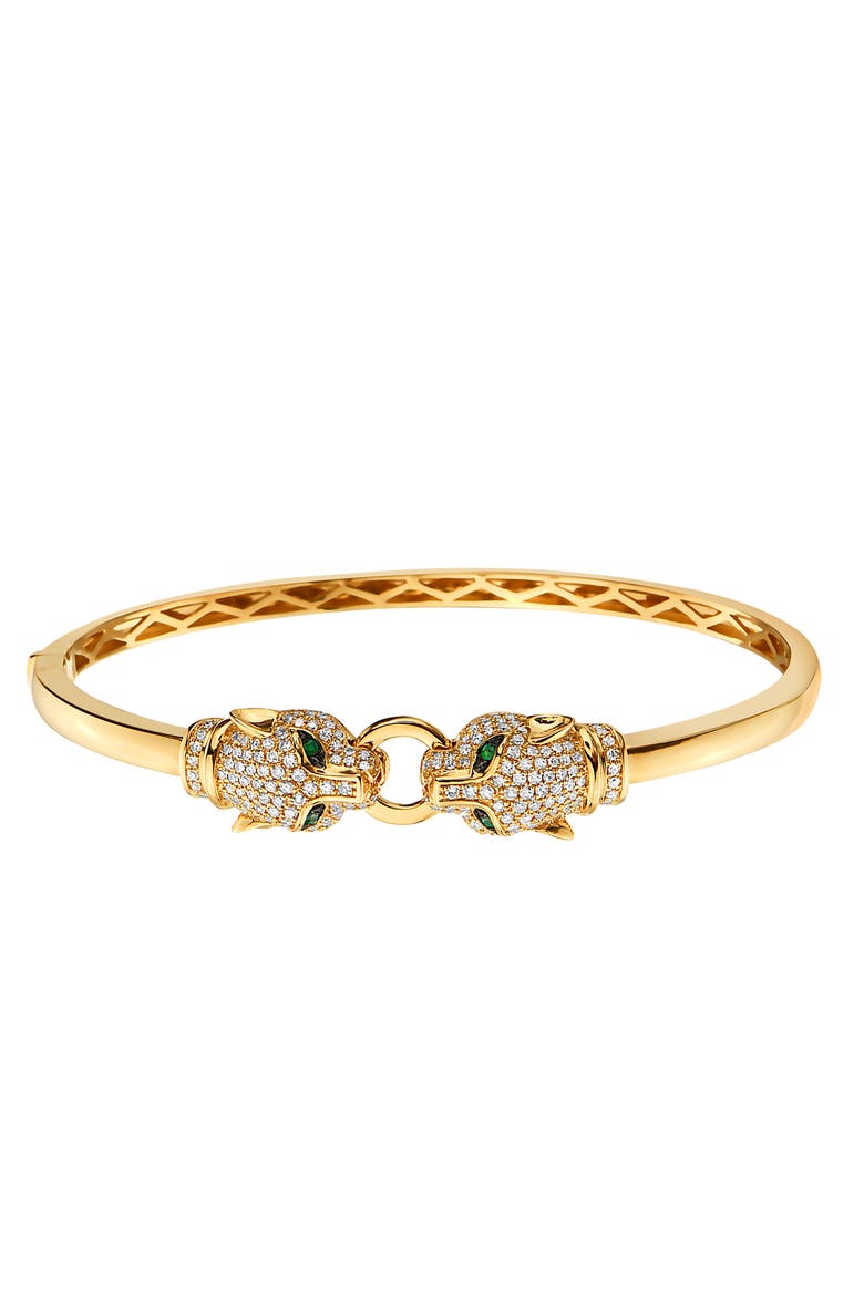 14K Yellow Gold Diamond, Natural Emerald Bangle, Alternate, color, 14K Gold