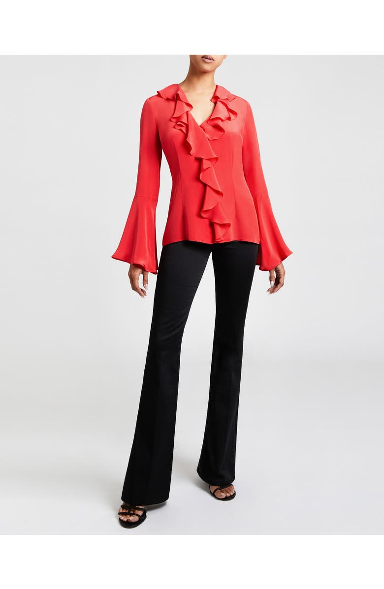 Santorelli Sydney Long Sleeve Ruffle Neck Silk Blouse, Alternate, color, 