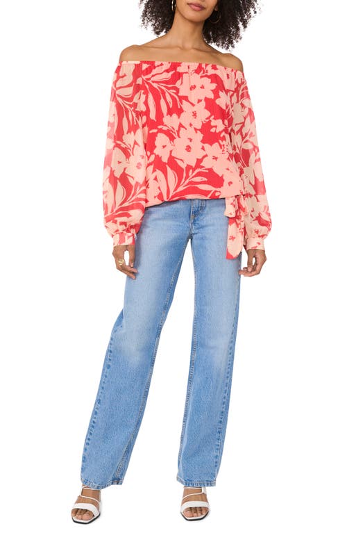 Vince Camuto Floral Off The Shoulder Tie Hem Top In Cayenne