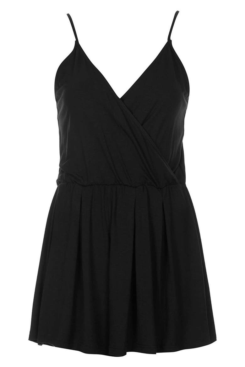 Faux Wrap Jersey Romper, Alternate, color, BLACK