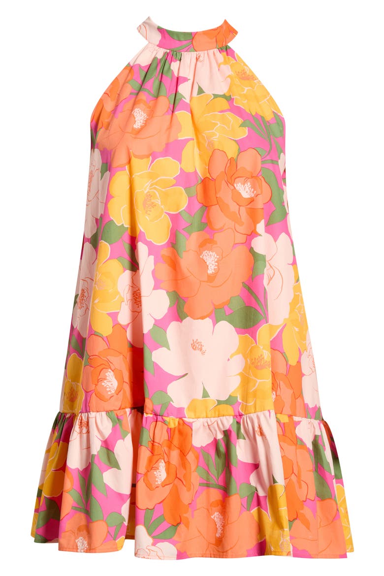 Milley Floral Della Halter Minidress, Alternate, color, PINK-ORANGE