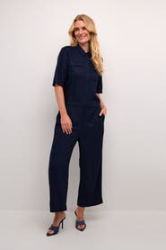 Kaffe Ruthie Cropped Leg Button Jumpsuit