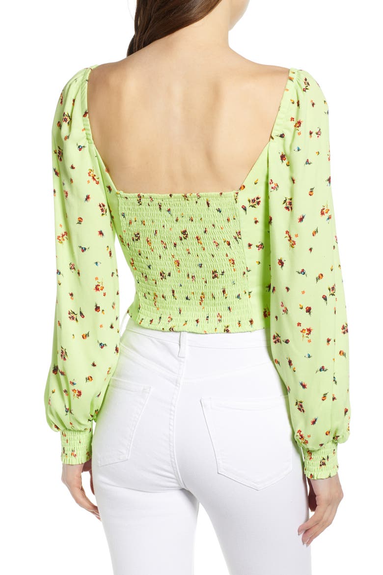 Bardot Smocked Square Neck Blouse, Alternate, color, LIMELIGHT DITSY